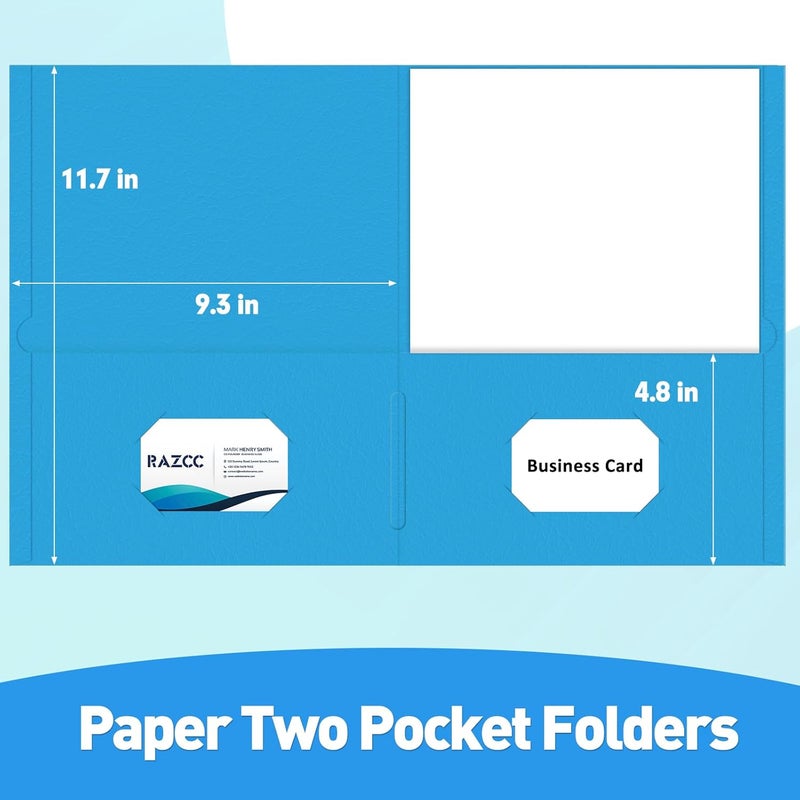 RAZCC Two Pocket Folders, 30 Pack File Folders with Pockets Fit Letter Size Paper, Thick Paper File Folder for School Office Business Home, Assorted 5 Colors - Image 2